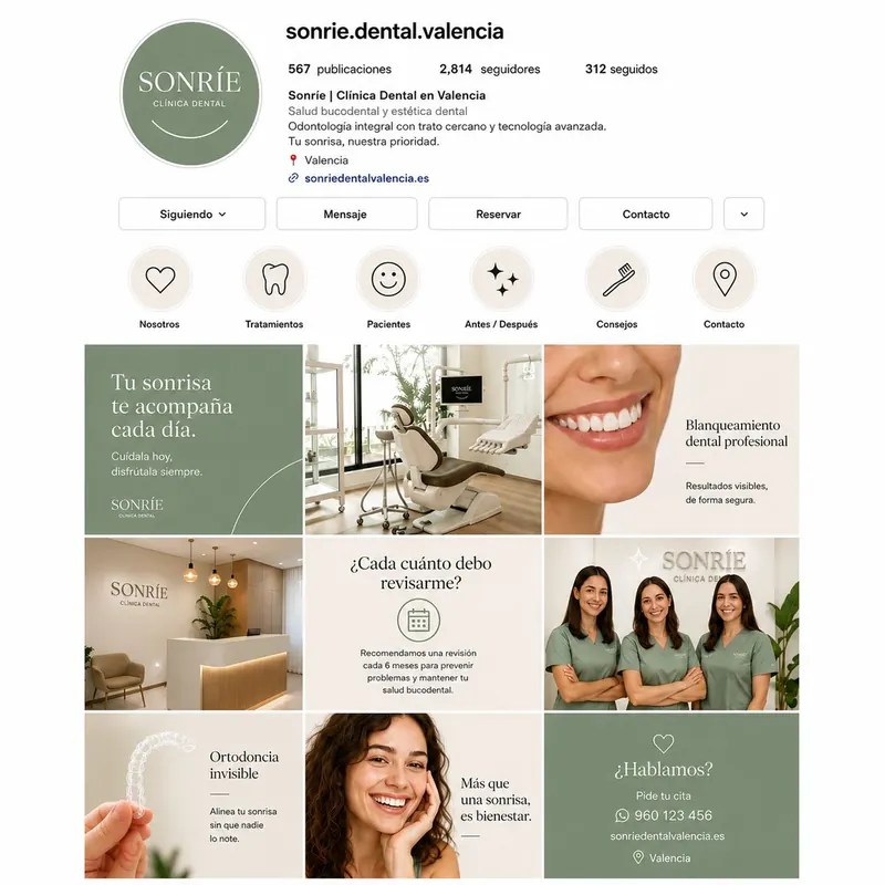 Ejemplo de contenido: perfil de Instagram de una clínica dental